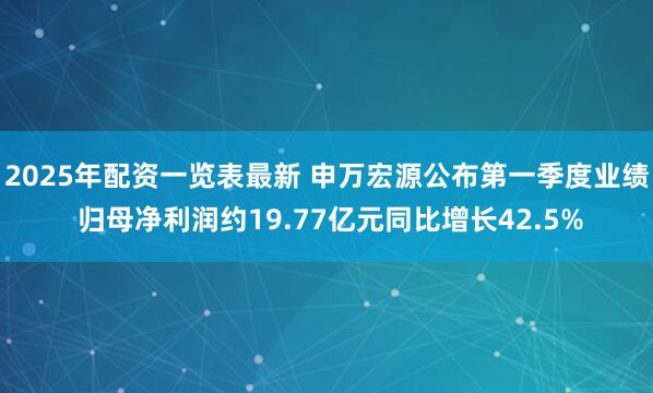 2025年配资一览表最新 申万宏源公布第一季度业绩 归母净利润约19.77亿元同比增长42.5%